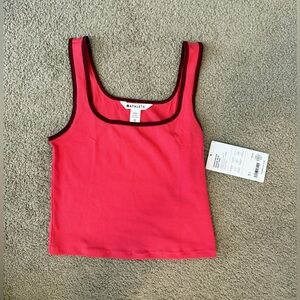 Athleta Signature Rib Square Neck Crop Tank XS Punch/Redwood